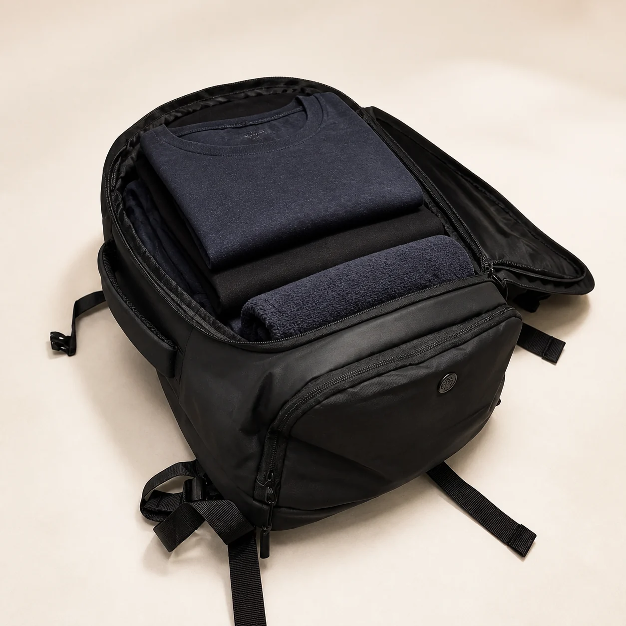 Compartimento principal con ropa organizada en la mochila YENDO Urbana