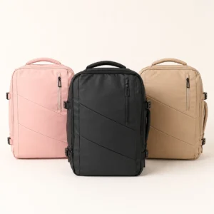 Mochila de viaje YENDO Express expandible en negro, beige arena y rosado